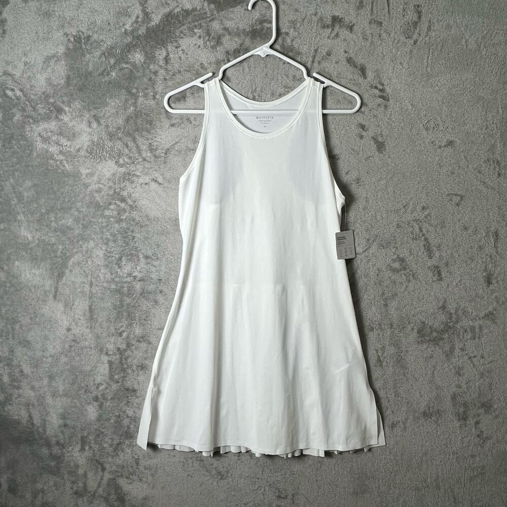 Athleta Match Point Pleated Dress White Medium Pickleball Golf Tennis New